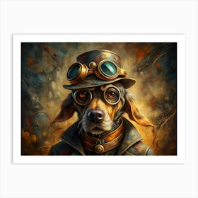 A Dog Wearing Goggles And A Steampunk Hat Art Print