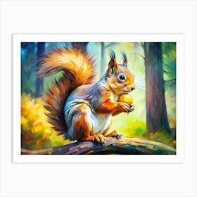 Squirrel Eating A Nut In A Forest Art Print