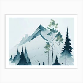 Mountain And Forest In Minimalist Watercolor Horizontal Composition 92 Art Print