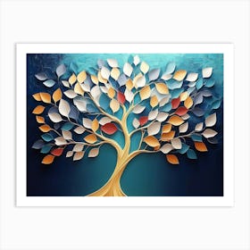 Colorful Tree With Leaves On Hanging Branches Painting Art Print