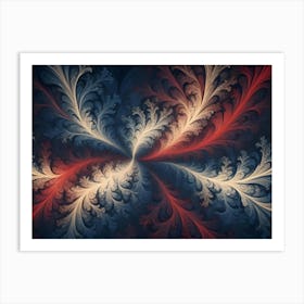 An Abstract Design With Swirling, Red And White Tendrils On A Dark Blue Background Art Print