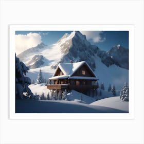 Mountain Cabin Perched On A Snowy Slope Art Print