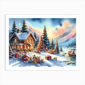 Santa'S Cabin Art Print