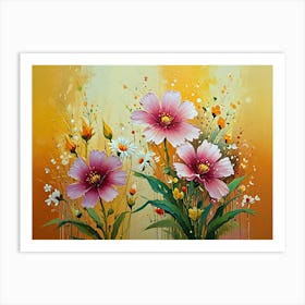 Flowers On A Yellow Background Art Print