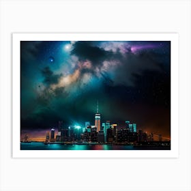 New York City Skyline At Night Art Print