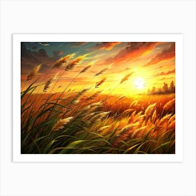 Golden Sunset Over A Field Of Tall Grass Art Print