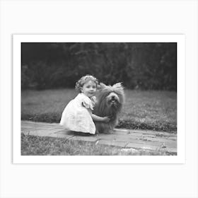 Little Girl With Dog, Scottish Terrier, Vintage Black and White Old Photo Art Print