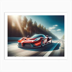 Red Sports Car On The Road Art Print