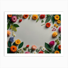 Colorful Flowers Frame On White Background Art Print