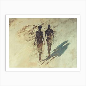 Two People Walking In The Sand Art Print