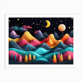 Night Sky With Mountains 2 Art Print