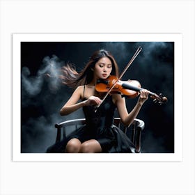 Asian woman playing on a violin on a black stage 2 Art Print