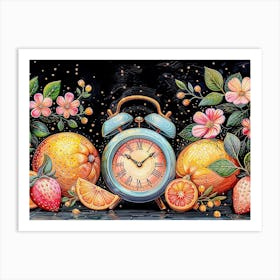 Oranges And Clock Art Print