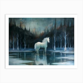 White Horse In The Snow Art Print