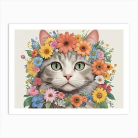 Cat With Flowers 11 Art Print