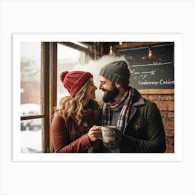 Couple Drinking Coffee In A Cafe Art Print