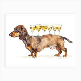 Dachshund With Wine Glasses Art Print