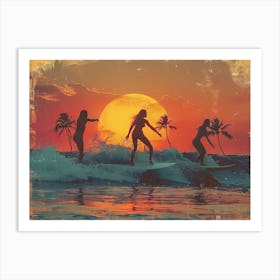 Sunset Surfers Art Print