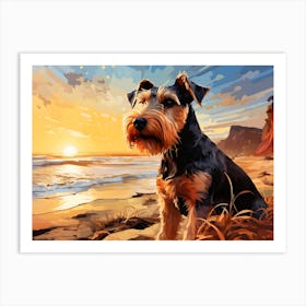 Terrier at Sunset on the Beach Art Print