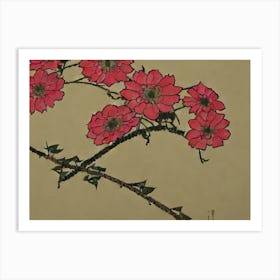 Red Flowers On A Branch Art Print