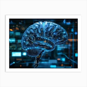 Abstract Concept Of A Human Brain Dotted With Icons Of Security And Innovation Acting As An Interf (5) Art Print