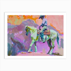 Neon Cowboy In Rocky Mountains 5 Painting Art Print