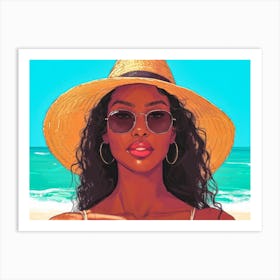 Illustration of an African American woman at the beach 35 Art Print