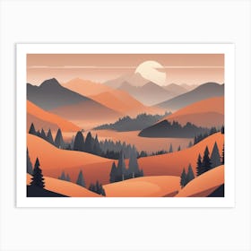 Misty mountains horizontal background in orange tone 168 Art Print