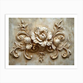 3D Flower Texture Artwork Relief with Baroque Element Art Print