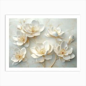 Art 3d White Flowers on Abstract Gray Background Art Print