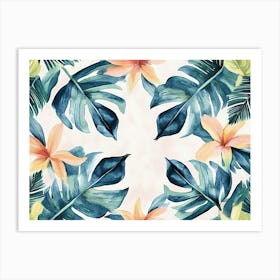 Tropical Leaves Pattern Seamless Texture Luxury Watercolor 3d Illustration Minimal Art Print