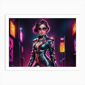 Girl In A Leather Outfit Art Print