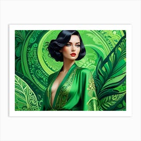 Art Deco Beauty in Green Art Print