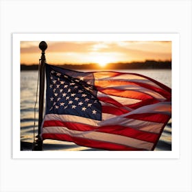 American Flag Rippling In The Wind During Sunrise Stars Shining With A Metallic Sheen Stripes Vibr (1) 2 Art Print