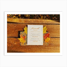 A Vintage Canadian Thanksgiving Invitation Spread Out On A Maple Wood Surface Bathed In The Warm 2 1 Art Print