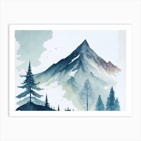 Mountain And Forest In Minimalist Watercolor Horizontal Composition 430 Art Print