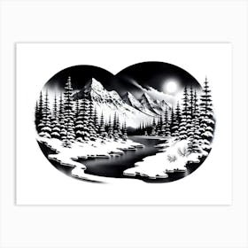 Snow-Kissed Peaks: A Winter Scene 1 Art Print