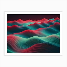 Abstract 3d Rendering Of Red And Green Wave Like Structures Creating A Dynamic And Textured Background Art Print