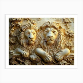 Beautiful Lions 3d Painting Art Print