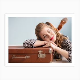 Young Woman With Suitcase Art Print