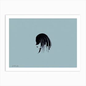 Masked Women Minimal Head Illustration With Blue Touch Art Print