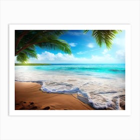 Beach Scene With Palm Trees 3 Art Print