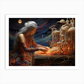 Woman With A Lamp Paintings Art Print Art Print