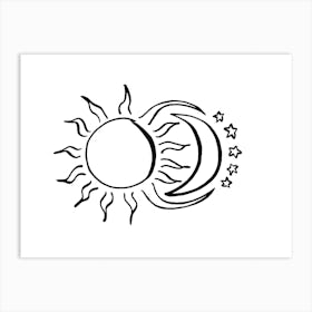 The Sun And Moon And Stars Line Art Print