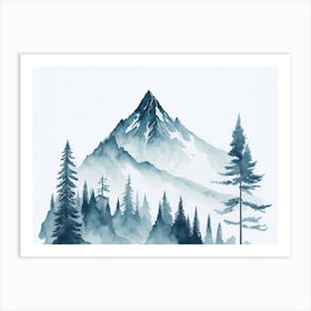 Mountain And Forest In Minimalist Watercolor Horizontal Composition 385 Art Print