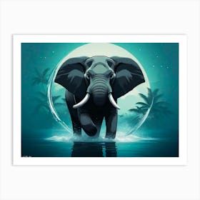 Minimalism Color Art of a Elephant Engage In The Water Art Print