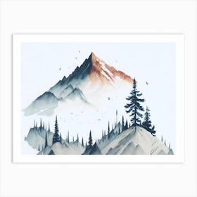 Mountain And Forest In Minimalist Watercolor Horizontal Composition 222 Poster