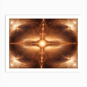 Intricate Pattern Of Glowing, Light Strands Resembling A Sacred Geometric Shape In Golden Tones Art Print