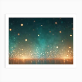 A Background Featuring A Teal And Green Gradient With A Scattering Of Golden Lights, Creating A Dreamy And Ethereal Atmosphere Art Print