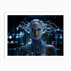 Cybernetic Abstract Network Portrait Envisioning A Futuristic Web Of Connections Where Luminous Dot (3) Art Print